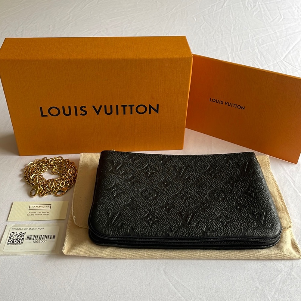 Louis Vuitton DOUBLE ZIP POCHETTE. Black Monogram Empreinte Leather. *Like New*